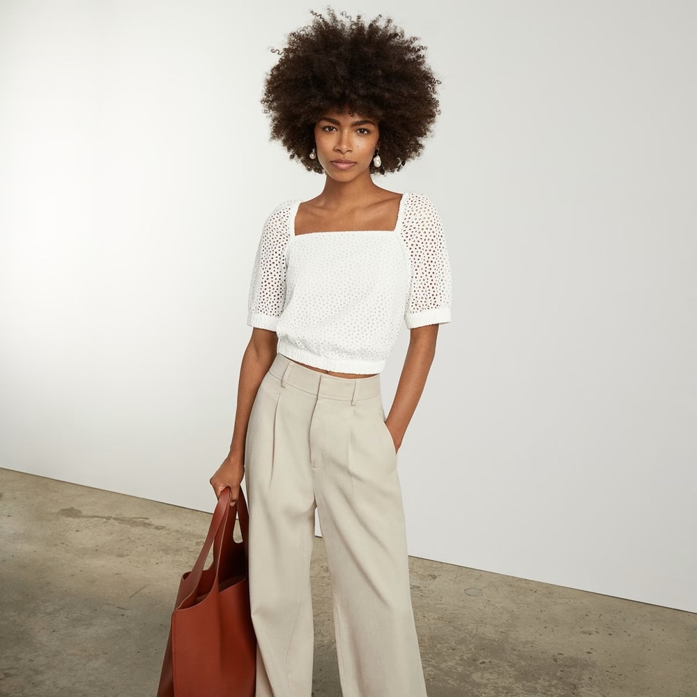 Everlane The Eyelet Puff Sleeve Top size M